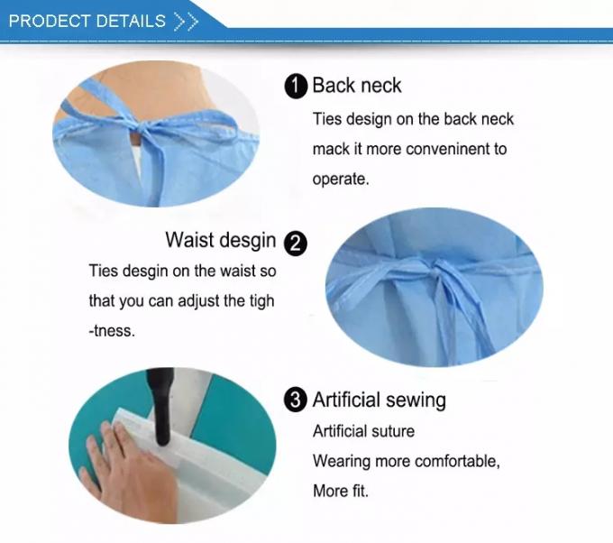 Vestido quirúrgico de la barrera disponible impermeable tela no tejida del compuesto de tres capas hecha